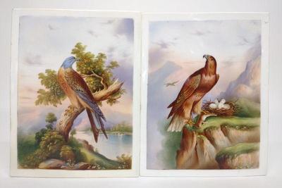 Pair of Austrian Hand Painted Porcelain Bird Tiles