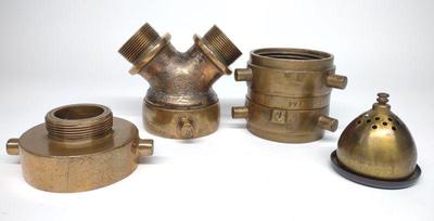 4 Vintage Brass Fire Nozzle & Hose Adapters