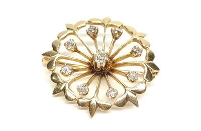 Antique 14K Gold Mine Cut Diamond Starburst Brooch