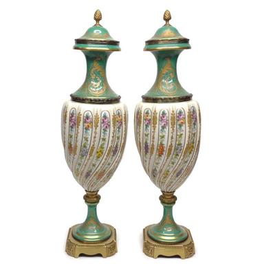 Pair of French Sevres Style Vases (21" tall)