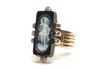 Victorian 14K Rose Gold Diamond Cameo Ring sz 5