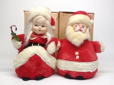 Vintage Stuffed Rubber Face Santa & Mrs. Claus