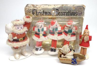 6 Vintage Japan Santa Christmas Decorations