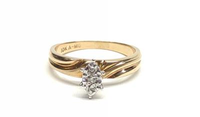 10K Gold Triple Diamond Engagement Ring (sz 6.25)