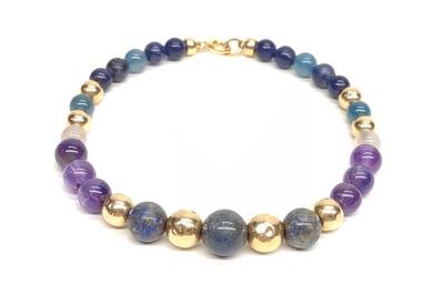 14K Gold Amethyst Lapis Moonstone Beaded Bracelet