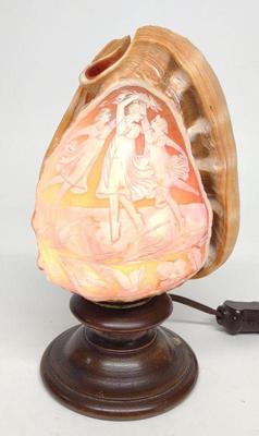 Antique Cameo Carved Conch Shell Lamp