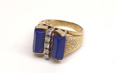 18K Gold Lapis & Diamond Geometric Ring (sz 5.5)