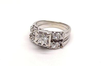14K White Gold Diamond Wedding Ring Set (sz 3.25)