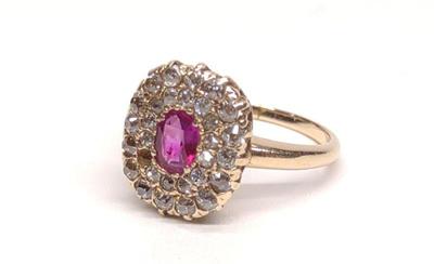 14K Gold Diamond Cluster & Ruby Cocktail Ring
