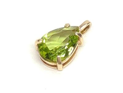 14K Gold Peridot Pear Cut Pendant