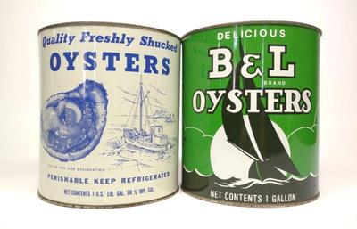 2 Vintage 1 Gal Oyster Cans (B&L, Tidewater Clam)
