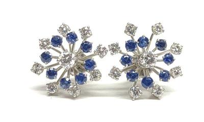 Pr of Platinum Diamond Sapphire Snowflake Earrings