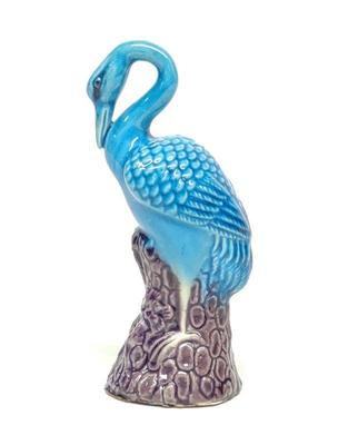 Porcelain Majolica Chinese Crane Figurine