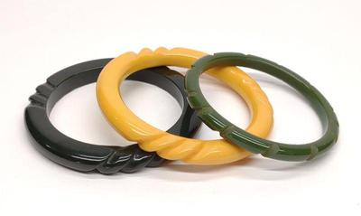 3 Vintage Carved Bakelite Bangle Bracelets