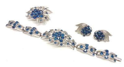 Trifari Blue & Silver Tone Demi-parure Jewelry Set