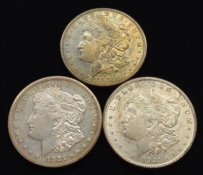 (3) 1921 Morgan Dollar US Coins