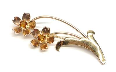 Sale Photo Thumbnail #43: Early 14K Rose & Yellow Gold Citrine Flower Brooch