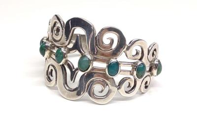 Vintage Mexico Sterling & Turquoise Cuff Bracelet