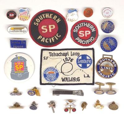 (26) Southern Pacific Rail Road Pins Patches Etc.