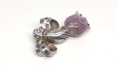 William Spratling Signed Sterling Amethyst Brooch