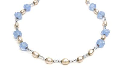 Vintage Miriam Haskell Signed Blue Glass Necklace