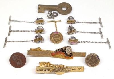 (13) Southern Pacific Rail Road Pins, Clips & Key
