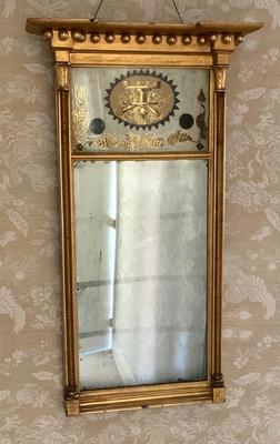 Antique Federal 2-part hall mirror, 1815-1820