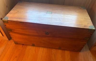 Antique English  19th c. brass bound camphor wood chest