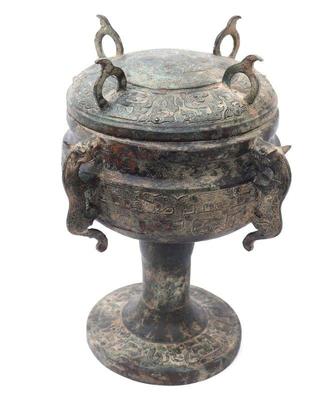 Sale Photo Thumbnail #387: Lot 400 chinese archaistic style bronze pedestal censer