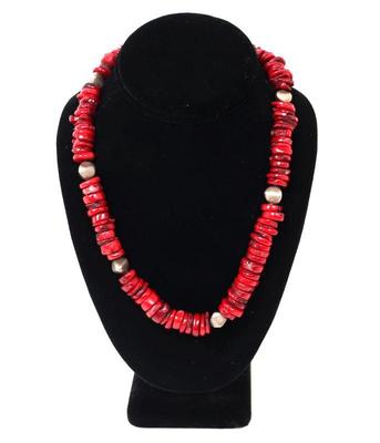 Lot 246 gorgeous deep red sterling silver bead necklace