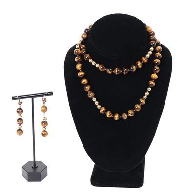 Lot 278 gorgeous tigers eye bead necklace and earring set