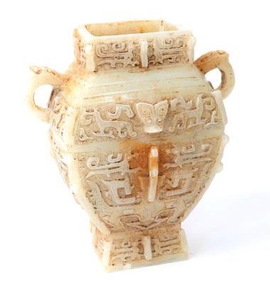 Lot 386 hefty chinese white hardstone vase archaistic style