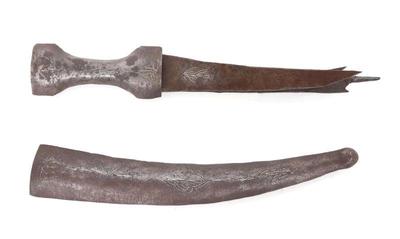 Lot 43 indo persian silver inlaid trident tip dagger w scabbard