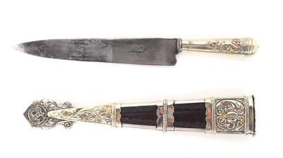Lot 30 massive presentation silver gold gaucho knife w sheath