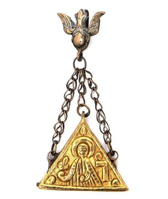 Lot 227 triangular silver gold overlay amulet, 19th c.