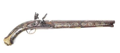 Lot 141 massive silver inlaid cavalry flintlock pistol circa 1780 1825