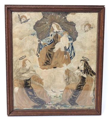 Lot 293 spanish madonna child in silk & gilt metal thread, 18th c.