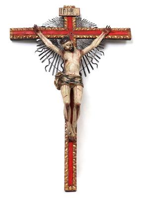 Lot 1 enormous spanish colonial wood crucifix 18th c.