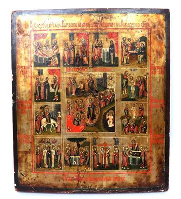 Lot 379 resurrection 12 feats, russian icon 19th c.