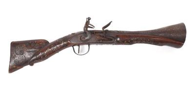 Sale Photo Thumbnail #136: Lot 143 ottoman silver inlaid engraved flintlock blunderbuss pistol