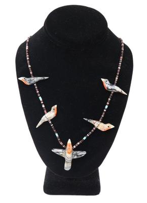 Lot 267 beautiful zuni bird fetish necklace shell & turquoise