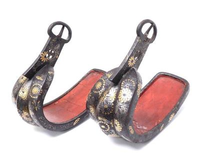 Lot 177 heavy japanese samurai abumi stirrups edo period 1603 1868