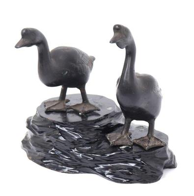 Lot 432 pair of japanese iron geese