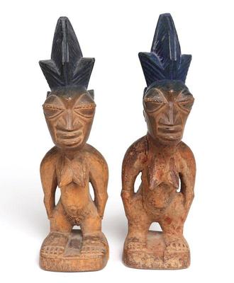 Lot 491 twin female yoruba wood carved ibeji