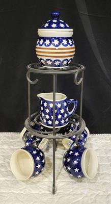 Boleslawiec blue polish pottery stars coffee set