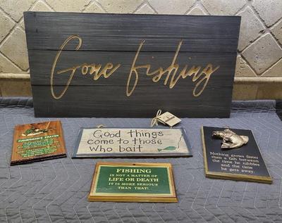 Wood fishing signs