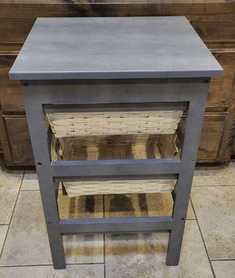 Longaberger wood utility table with 2 baskets