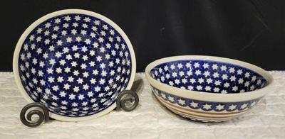 Boleslawiec hand made starsstripes polish pottery bowls