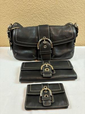 Authentic black coach handbag with wallet coin purse