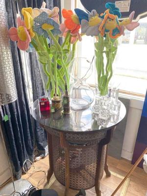 vintage floor fan metal and wood converted to a table